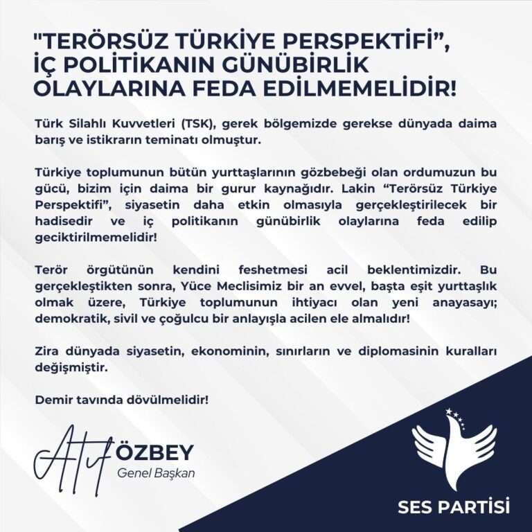 “Terörsüz Türkiye Perspektifi”, İç Politikanın Günübirlik Olaylarına Feda Edilmemelidir!